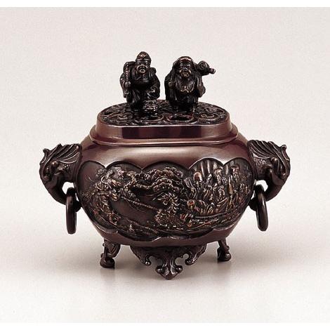 高岡銅器  香炉　小判型七福神（小） 恵比寿大黒蓋香炉　銅製　美術工芸品　記念品　置物