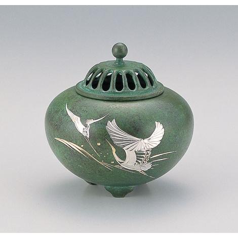 高岡銅器  香炉　平丸香炉 波鶴　銅製　美術工芸品　記念品　置物
