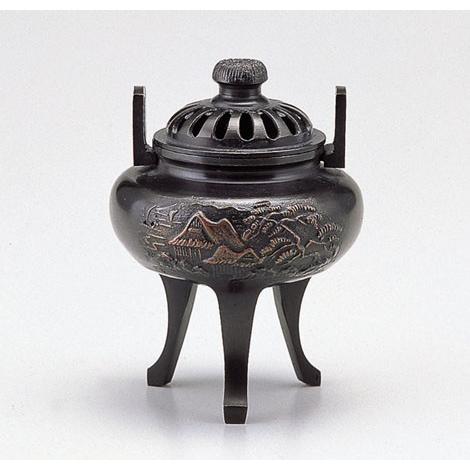 高岡銅器  香炉　菊蓋山水香炉　銅製　美術工芸品　記念品　置物