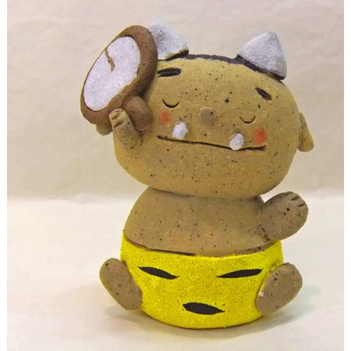 節分 手作りの陶人形 おにさん 黄 縁起 魔除け 瀬戸焼人形 豆まき