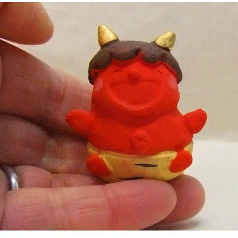 節分 赤鬼 手作りの陶人形 わらべおに 赤 縁起 魔除け 瀬戸焼人形 豆