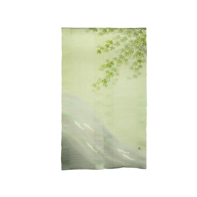 手染め　麻のれん　すかしのれん（楓に鮎） \u003c夏柄\u003e　自然の癒し 安らぎ  贈り物 ギフト 内祝 新築祝 開店祝
