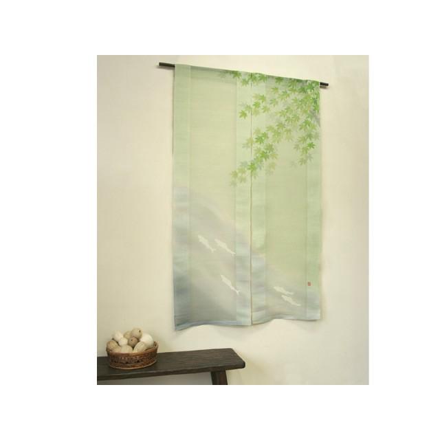 手描き麻暖簾【秋知草】手染め　麻のれん　巾82×178cm　一点物　アンティーク 麻織布手染め麻のれん 手描きのれん(うめもどき) 秋 天然素材 贈り物