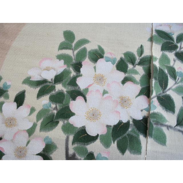 手描き麻暖簾【鳥と忍草】手染め のれん 巾81×144cm　一点物　アンティーク f0857f88af0ced05e521f3ad90be56
