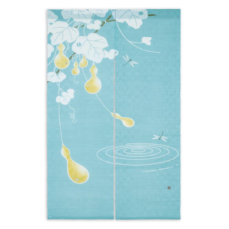 麻織布手染め麻のれん (渦巻きとんぼに六瓢箪) 夏 天然素材 贈り物