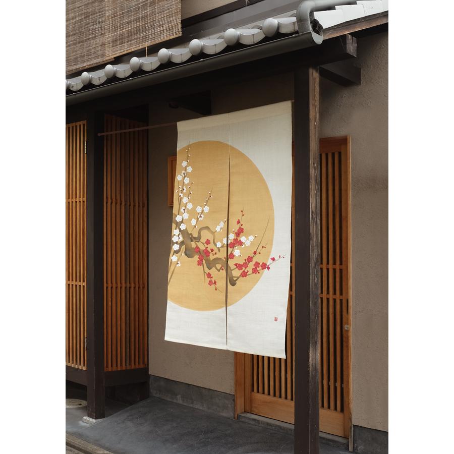 麻織布手染め麻のれん 手描きのれん(円月の梅) 冬 天然素材 贈り物 ギフト 内祝 新築祝 開店祝 インテリアおしゃれのれん : 日本ものこと ...
