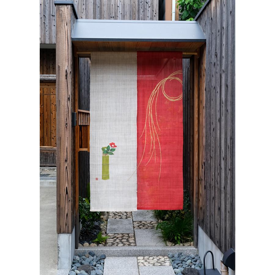 麻織布手染め麻のれん紅白のれん「初釜」 冬柄 天然素材 贈り物 ギフト 内祝 新築祝 開店祝 インテリアおしゃれのれん : 日本ものこと百貨 ...