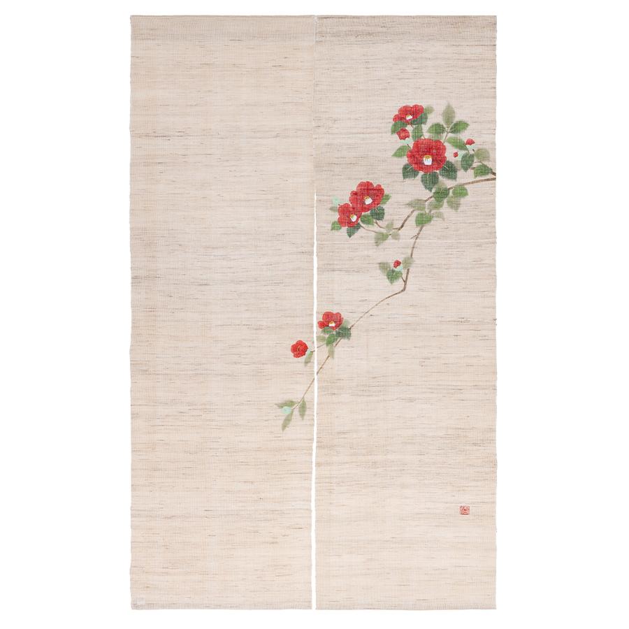 麻織布手染め麻のれん 手描きのれん「藪椿」 冬柄 天然素材 贈り物 ギフト 内祝 新築祝 開店祝 インテリアおしゃれのれん : 日本ものこと ...