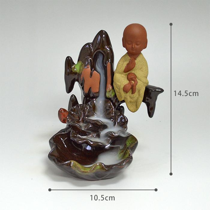 銅制 蓮花小坊主香挿 倒流香 禅意茶道香炉 装飾品 工芸品 置物 和雑貨 倒流香 お香立て Y19026 倒流香炉 小さな滝と小坊主さん 瞑想