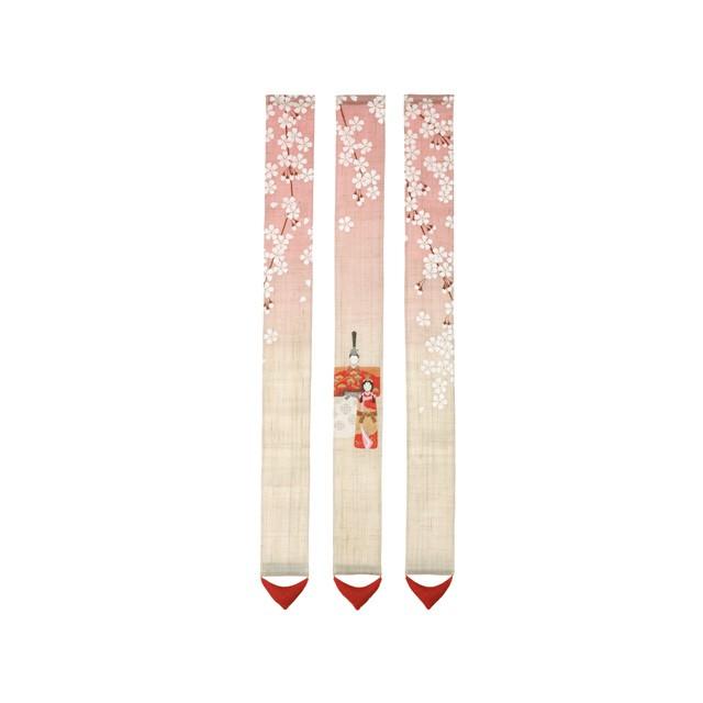 桃の節句　手染め麻　三連細タペストリー（桜花雛）　縁起物　節句　贈り物　女子節句