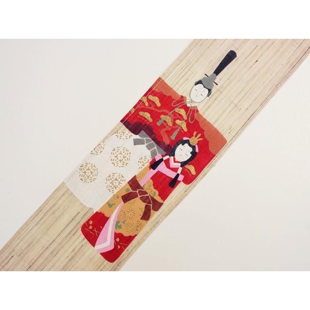 桃の節句　手染め麻　三連細タペストリー（桜花雛）　縁起物　節句　贈り物　女子節句_2