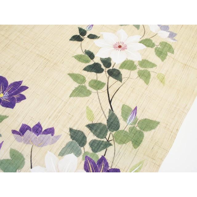 麻織布手染めタペストリー 麻タペストリー（鉄線花）夏柄 天然素材