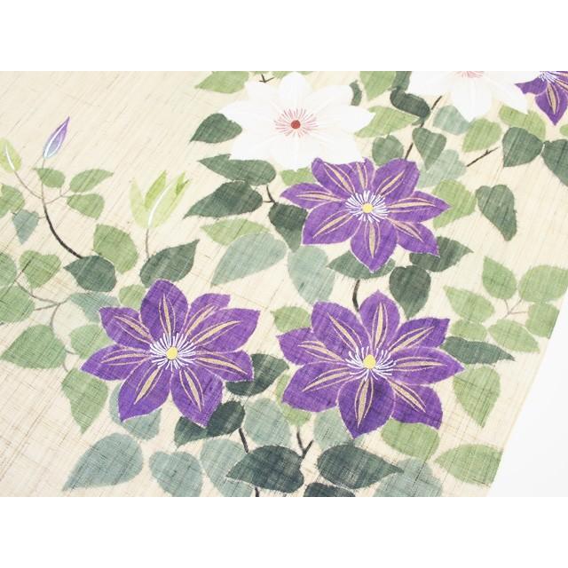 麻織布手染めタペストリー 麻タペストリー（鉄線花）夏柄 天然素材