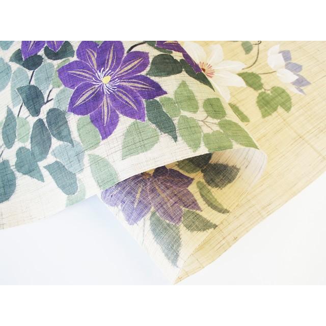 麻織布手染めタペストリー 麻タペストリー（鉄線花）夏柄 天然素材