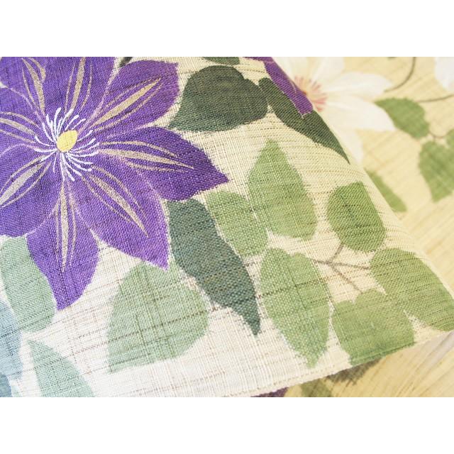 麻織布手染めタペストリー 麻タペストリー（鉄線花）夏柄 天然素材