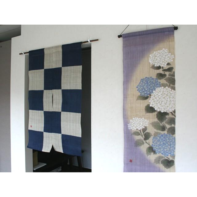 洛柿庵 タペストリー☆てまり紫陽花☆ 手染め 花タペストリー 手染め麻