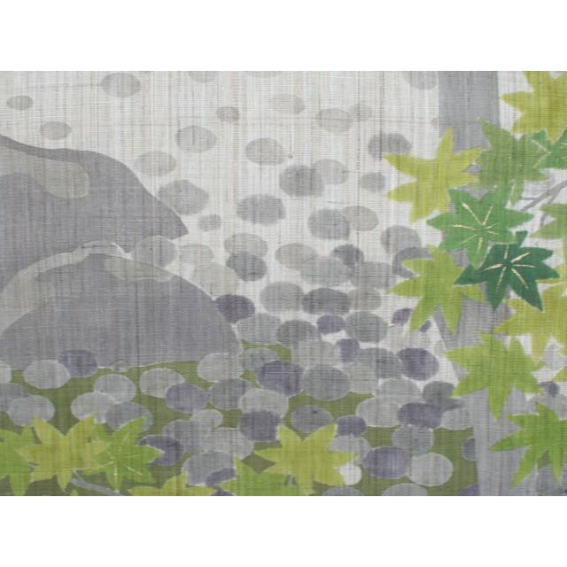 麻織布手染めタペストリー 麻手描きタペストリー（青紅葉）夏柄 天然