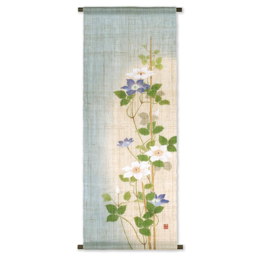 麻織布手染めタペストリー 手描きタペストリー（紫白鉄仙）夏柄 天然