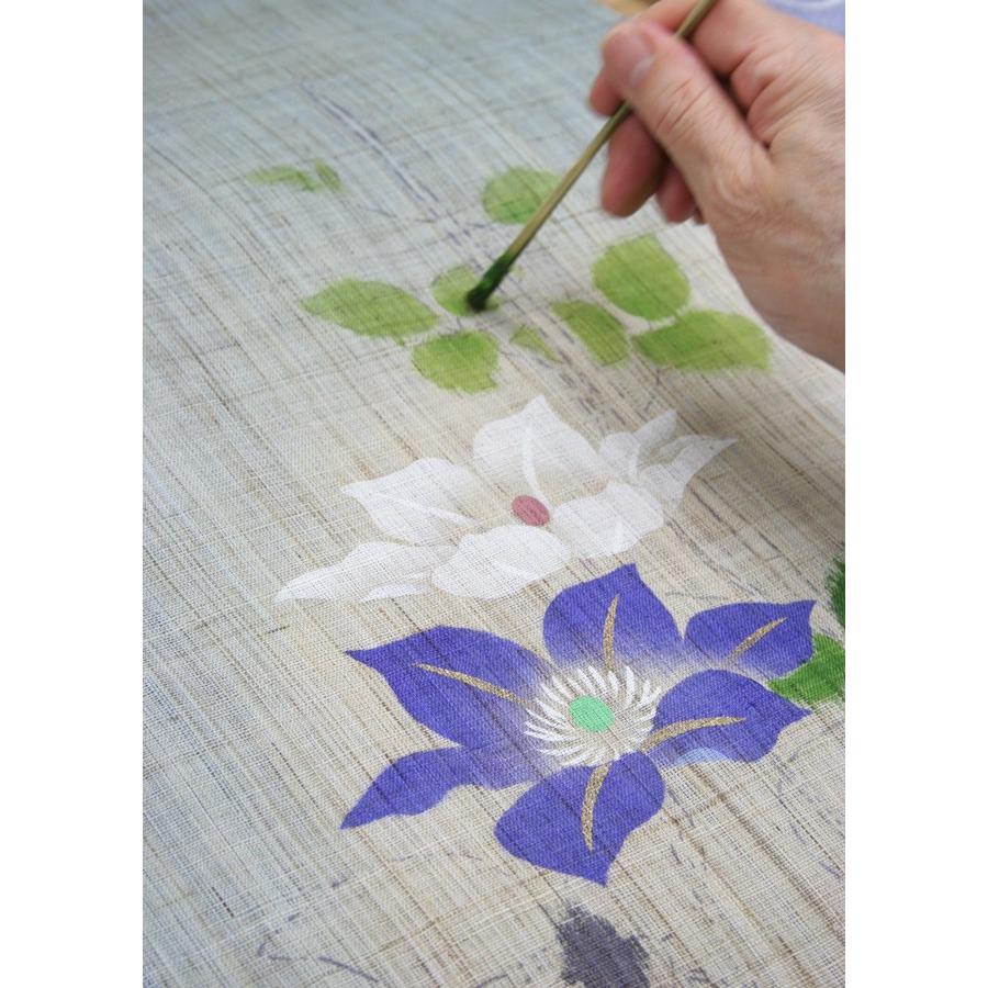 麻織布手染めタペストリー 手描きタペストリー（紫白鉄仙）夏柄 天然