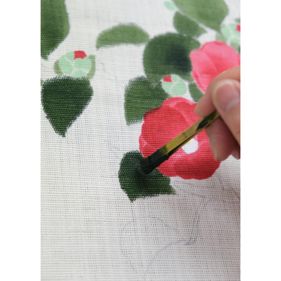 麻織布手染めタペストリー　手描きタペストストリー（掛け軸椿）冬柄　天然素材　自然の癒し安らぎ  インテリア掛け軸　_3