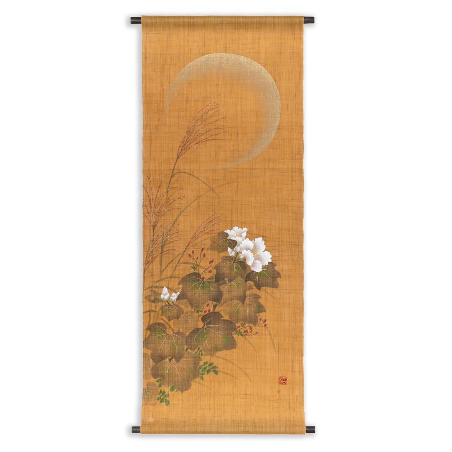 麻織布手染めタペストリー 手描きタペストストリー 秋草 秋柄 天然素材 自然の癒し安らぎ インテリア掛け軸 T 779 日本ものこと百貨 通販 Yahoo ショッピング
