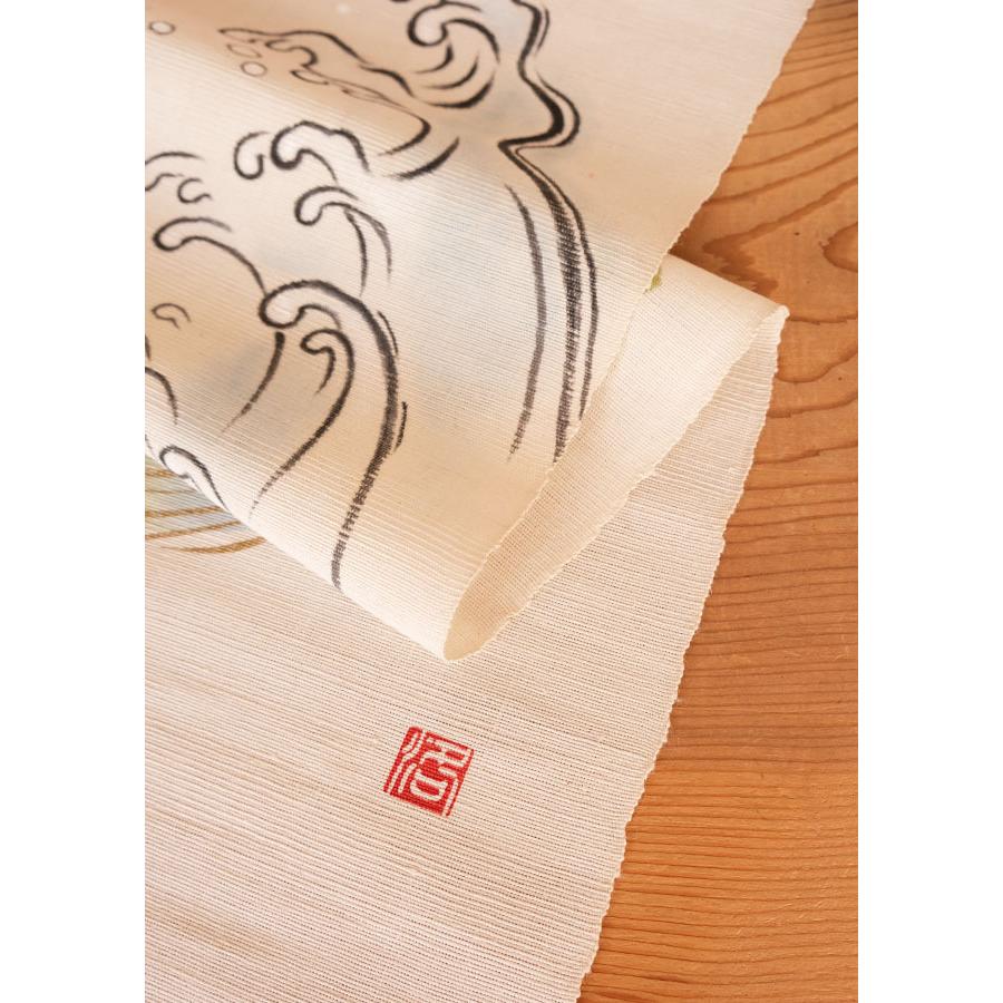 麻織布手染めタペストリー 縁起タペストストリー（つるかめ吉祥）冬柄