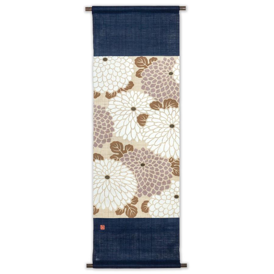 手染めタペストリー 麻織布手染めタペストリー 彩色タペストリー（丸菊吉祥紋）秋柄 天然