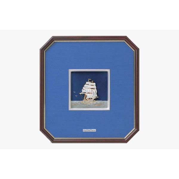 歴史的　帆船メダル　額縁　33×52cm 伝統工芸 純銀レリーフ額 純銀八角額 帆船 5号木製八角フレーム 吉祥