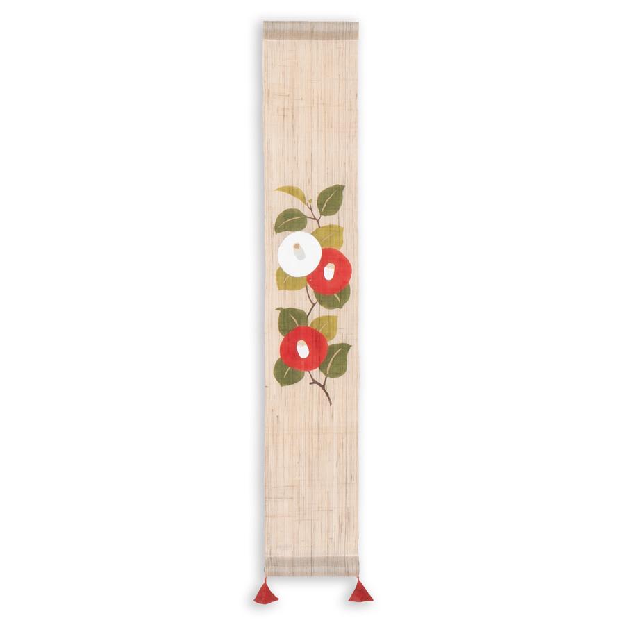 麻織布手染めタペストリー 豆タペストリー 寒つばき 冬柄 天然素材 自然の癒し安らぎ インテリア掛け軸 Tm 756 日本ものこと百貨 通販 Yahoo ショッピング