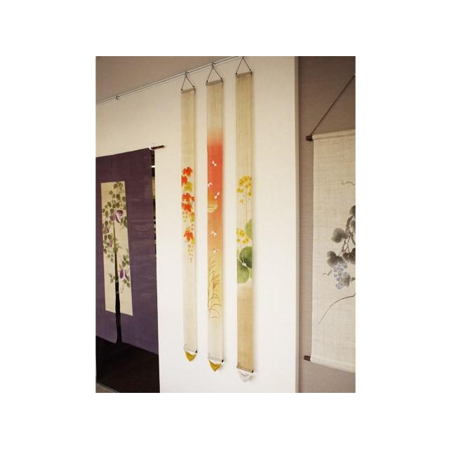 麻織布手染めタペストリー 麻細タペストリー（茜）秋柄 天然素材 自然