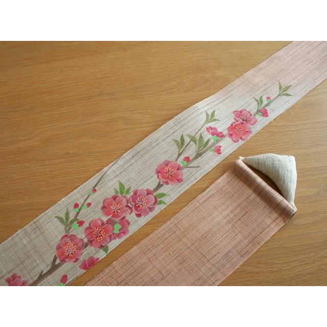 麻織布手染めタペストリー 麻細タペストリー（桃の花）春柄 天然素材