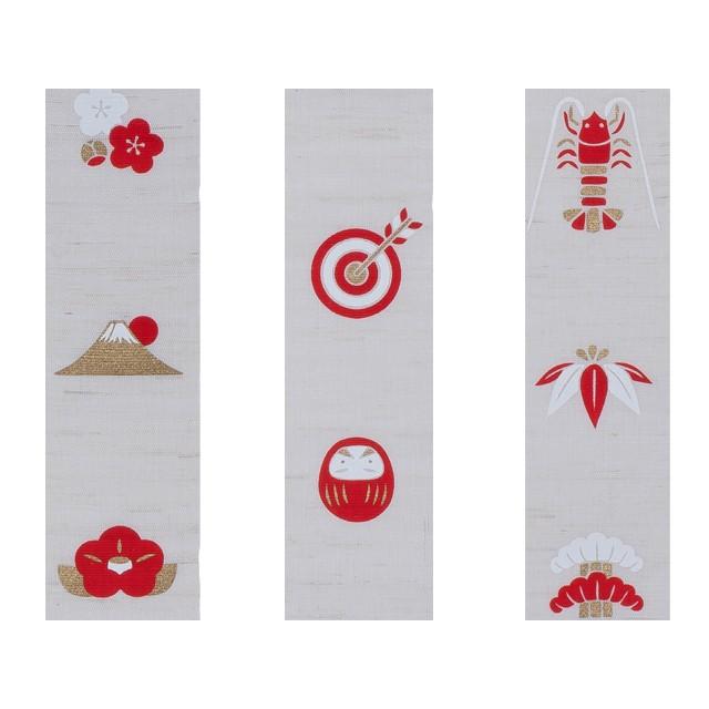 麻織布手染めタペストリー 麻細タペストリー（紅白縁起）冬柄 天然素材