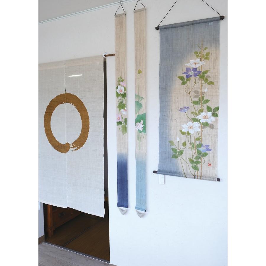 麻織布手染めタペストリー 麻細タペストリー（蓮一輪）夏柄 天然素材