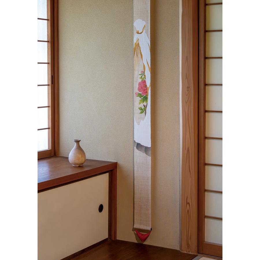 限定麻細タペストリー （冬牡丹） 冬柄 京都洛柿庵（らくしあん）麻100