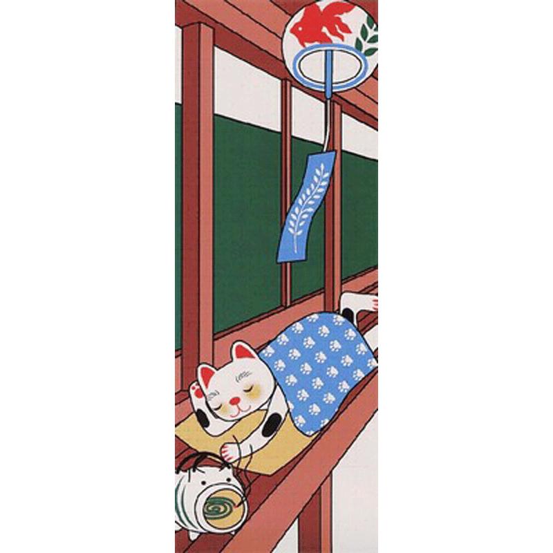 手拭い プリント手拭い 福まねき猫シリーズ （お昼寝） 日本製手ぬぐい