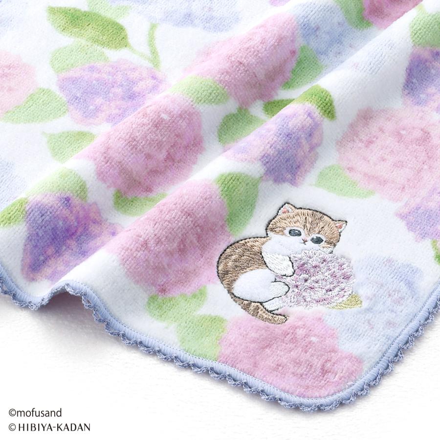 mofusand タオルハンカチ ×日比谷花壇 紫陽花 名入れ 刺繍 ギフト
