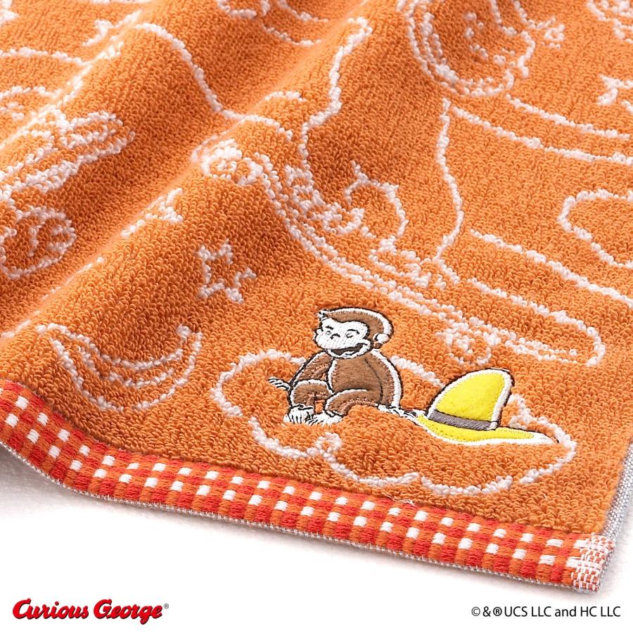 おさるのジョージ タオルハンカチ シンプルライン 名入れ 刺繍 プチ