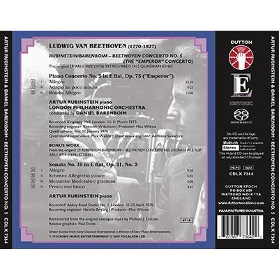 アルトゥール・ルービンシュタイン Beethoven: Piano Concerto No. 5 (The ""Emperor"" Concerto) & Sonata No. 18 in  SACD Hybrid |  | 01