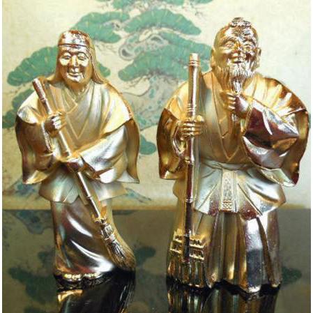 送料無料 ◇ 金属製 高砂人形 金色 長寿 夫婦円満 縁起物 幅271 送料無料 ◇ 金属製 高砂人形 金色 長寿 夫婦円満 縁起物 幅271