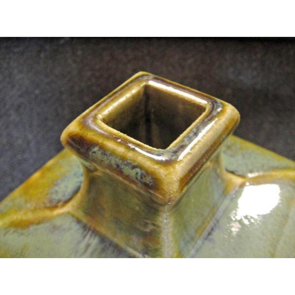 送料無料 ◇ 工芸品 陶磁器 刷毛目 角瓶 明石庄作 幅140×奥行140×高さ