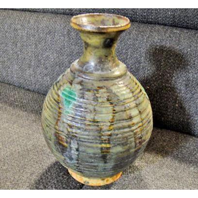 青銅釉　壺　加藤宇助 送料無料 ◇ 工芸品 陶磁器 秋坂窯 加藤宇助 青銅釉青流 花瓶 直径175