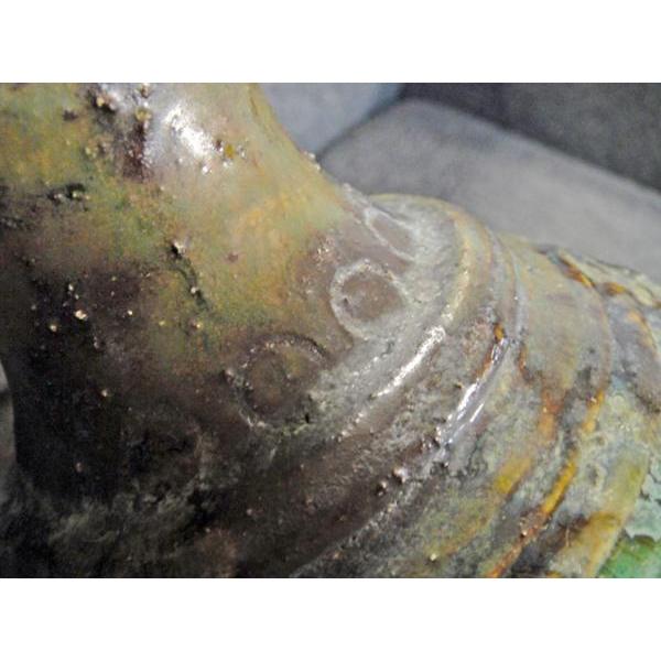 送料無料 ◇ 工芸品 陶磁器 秋坂窯 加藤宇助 青銅釉青流 花瓶 直径175