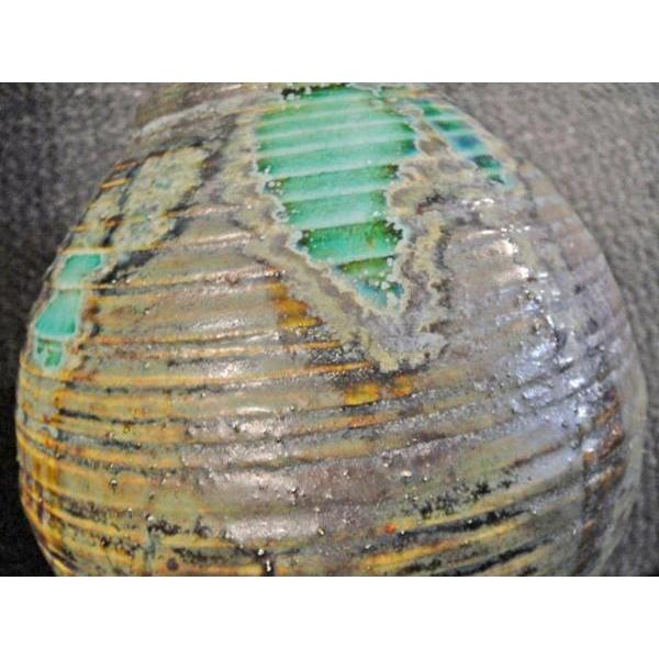 送料無料 ◇ 工芸品 陶磁器 秋坂窯 加藤宇助 青銅釉青流 花瓶 直径175