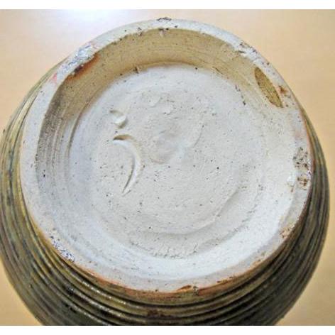 送料無料 ◇ 工芸品 陶磁器 秋坂窯 加藤宇助 青銅釉青流 花瓶 直径175
