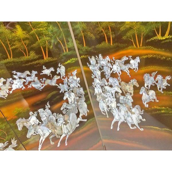 絵画 工芸品 漆 ◆ 屏風 九十九頭馬螺鈿 中国製 四曲一隻 ◆ 群馬 漆芸 インテリア｜town-houei｜03