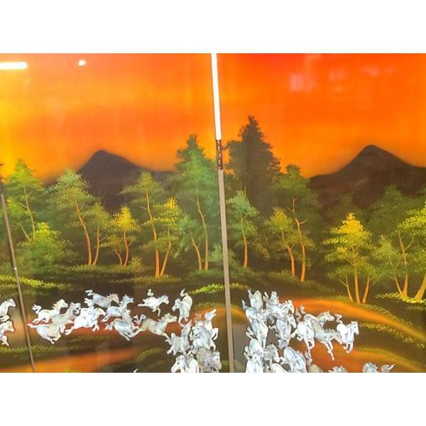絵画 工芸品 漆 ◇ 屏風 九十九頭馬螺鈿 中国製 四曲一隻 群馬