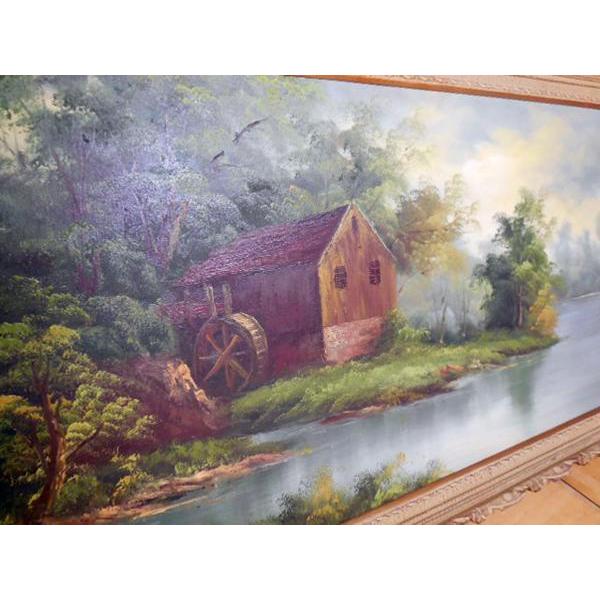 絵画 油絵 ◇ 風景画 水車 湖のほとり BLE 40号 幅1315×奥行70 絵画 油絵 ◇ 風景画 水車 湖のほとり BLE 40号 幅1315×奥行70