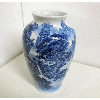 送料無料 ◆ 工芸品 陶磁器 花瓶 ◆ 直径220×高さ360ｍm 青系
