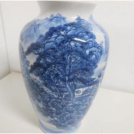 送料無料 ◆ 工芸品 陶磁器 花瓶 ◆ 直径220×高さ360ｍm 青系_1