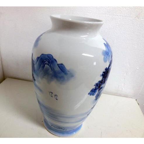 送料無料 ◆ 工芸品 陶磁器 花瓶 ◆ 直径220×高さ360ｍm 青系_2